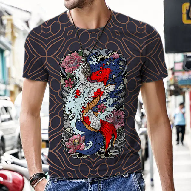 3D Printed Polyester Men's T-Shirt with Dragon Totem