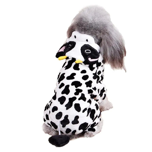 Dog Cow Costume - Adorable Dog Halloween Costume Milk Cow Style Puppy Halloween Costume Cosplay Pet Outfits Winter Hoodie Soft Jumpsuits for Cat Small Dog Halloween Christmas Winter