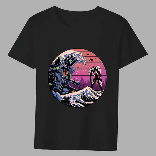 Men's Classic Black Anime Sunset Wave T-shirt