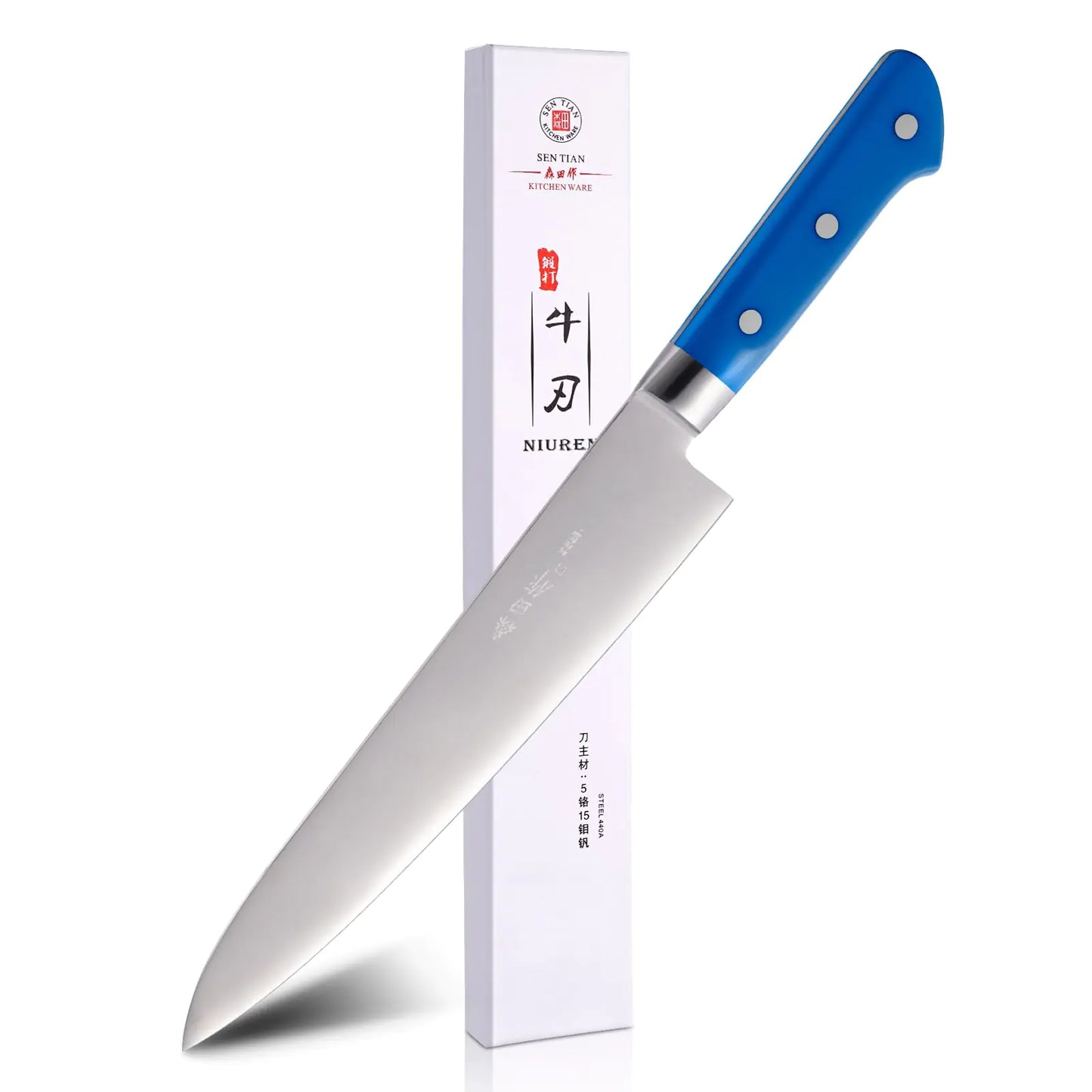 Sumteene Japanese Chef Knife 10.6 inches Professional Japanese Knife with Blue Ergonomic Handle Sharp Japanese Gyuto Knife Sushi Knife for Household or Work