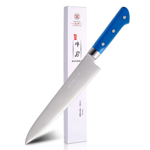 Sumteene Japanese Chef Knife 10.6 inches Professional Japanese Knife with Blue Ergonomic Handle Sharp Japanese Gyuto Knife Sushi Knife for Household or Work