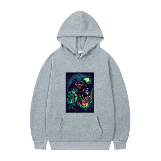 Men's Oversized Anime Monster Print Hoodie - Casual Pullover