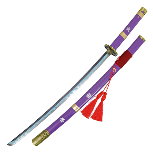 Armory Replicas™ - Enma Anime Replica Katana - 38" Overall Length Carbon Steel Blade Blue Flame Hamon Wooden Handle - One Piece Inspired Sword