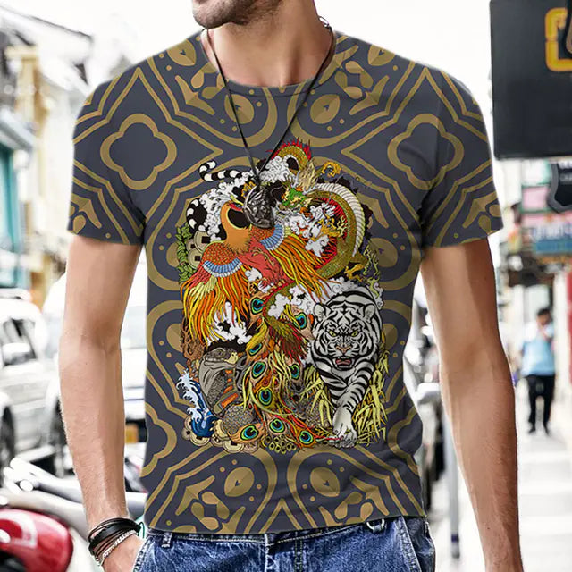 3D Printed Polyester Men's T-Shirt with Dragon Totem