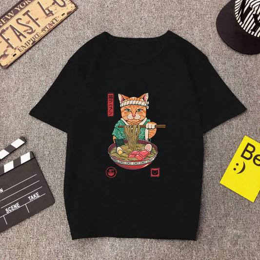 Funny Cat Ramen T-Shirt - Stylish Slim Fit Design