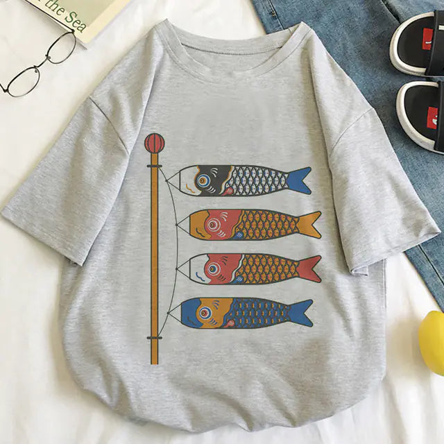 Japan Koi Fish Graphic Print T-shirt for Women