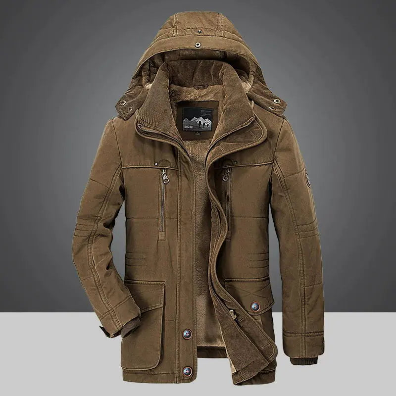 Warm Hooded Men's Winter Jacket - Medium Length Parka