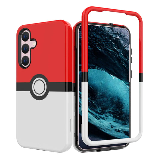 SupBo Case for Galaxy S23 FE - Anime Cartoon Kawaii Red&White Ball Pattern Hard PC and Inner Silicone Hybrid Dual Armor Defender Case for Samsung Galaxy S23 FE