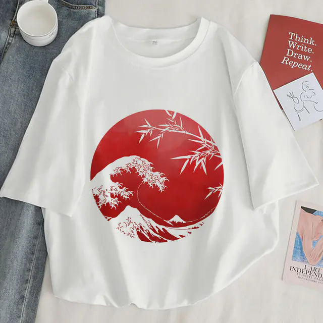 Japan Koi Fish Graphic Print T-shirt for Women