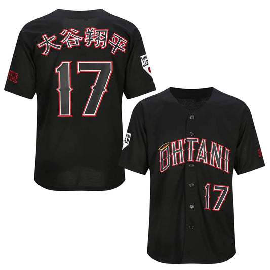 Volquez Mens Ohtani Baseball Jersey 17# Shotime Hipster Hip Hop Shirts Stitched (BlackSmall)