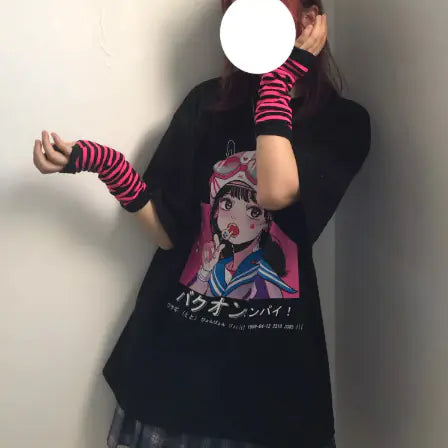 Printed Loose-Fit Short Sleeve T-Shirt for Students