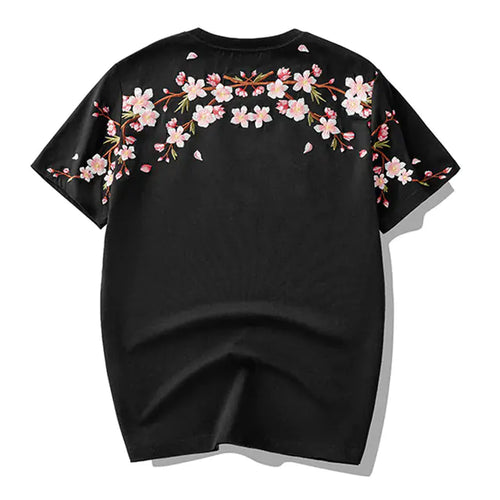 Japan Style Sakura Embroidery Men's Floral T-Shirt