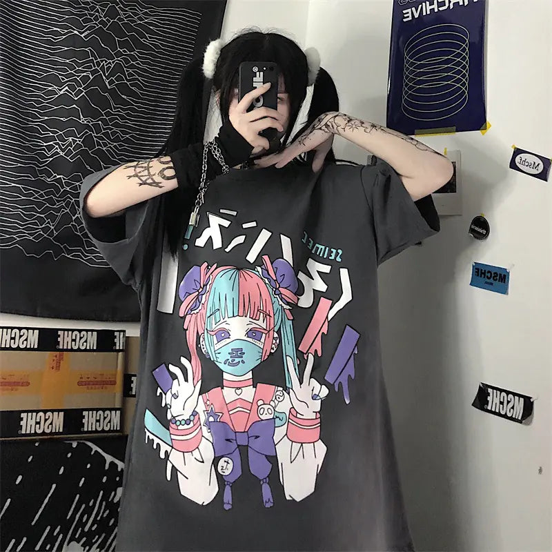 Japanese Anime Style Loose T-Shirt for Girls
