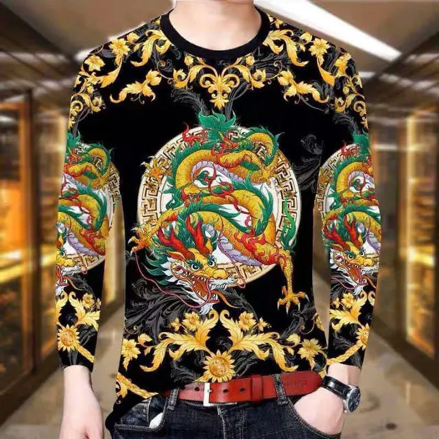 Men's 3D Printed Dragon Tiger EagleLong Sleeve T-Shirt