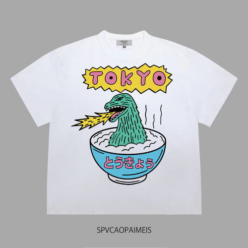 Cartoon Tokyo Dinosaur Print Short Sleeve T-Shirt