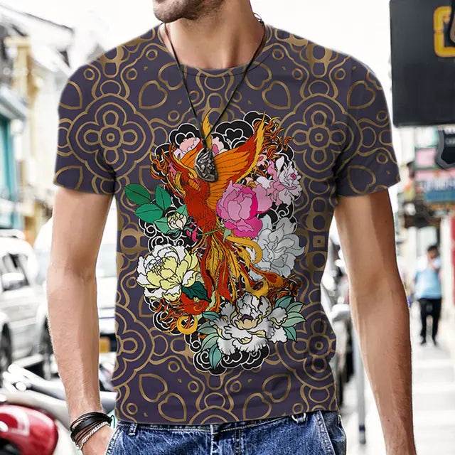 3D Printed Polyester Men's T-Shirt with Dragon Totem