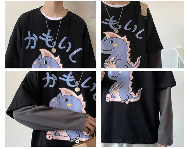 Men's Cartoon Print Long Sleeve T-Shirt - Loose Fit