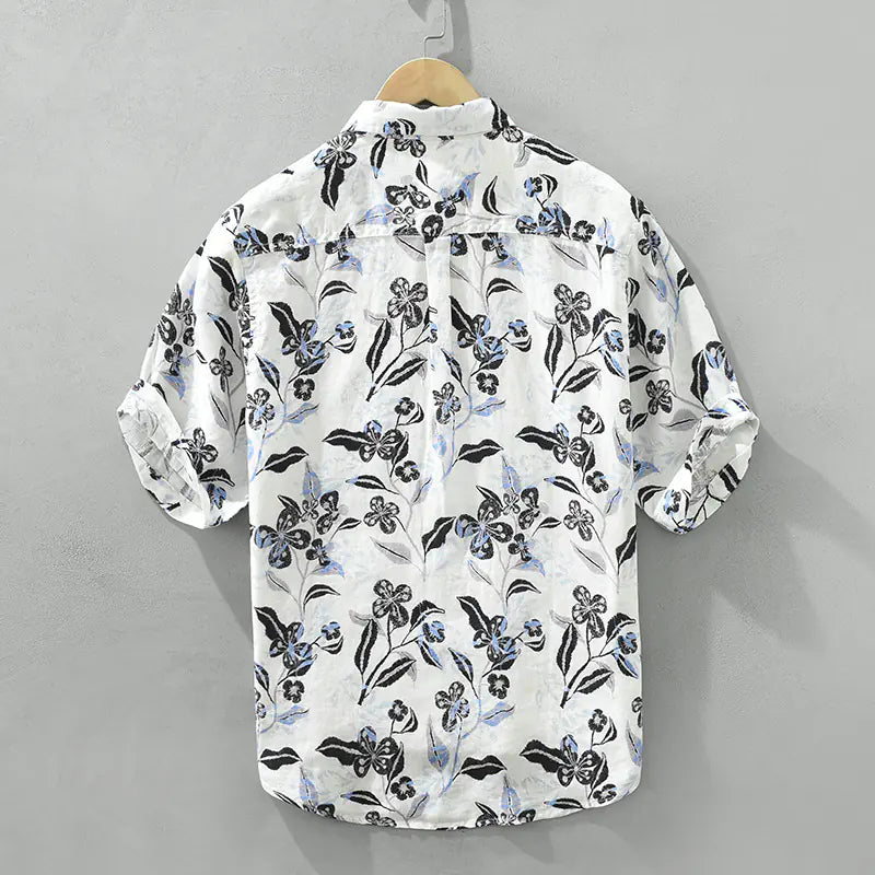 Men's Casual Short Sleeve Linen Shirt - Japanese Style