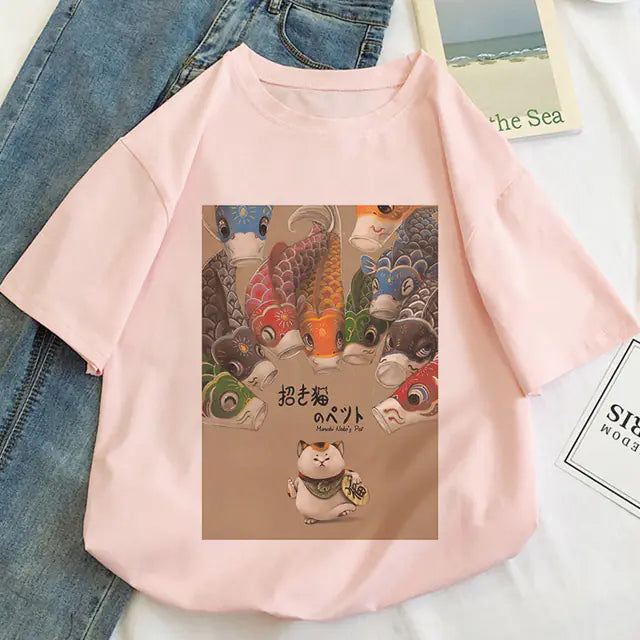 Japan Koi Fish Graphic Print T-shirt for Women