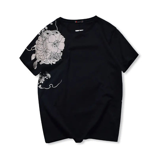 Japanese Ukiyo-e Embroidered Koi Fish T-Shirt (Plus Size)