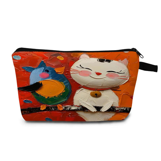 MoCaliduccious Oil Cat Bird Makeup Bag Funny Cat Cosmetic Bag Cat Gifts for Cat Lovers Cat Gifts for Women