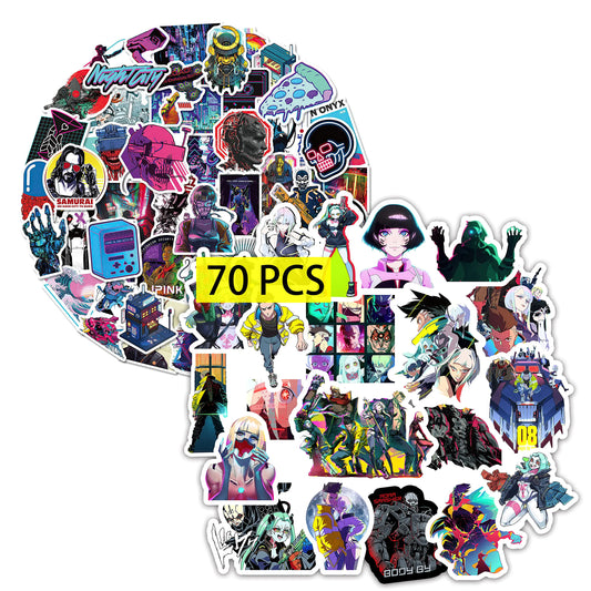 Pounchi Cyber Game Stickers (70 Pcs) Gifts Decor Gaming Anime Stickers for Kids Teens for Computers Laptop Skateboard Guitar Luggage Vinyl Decal