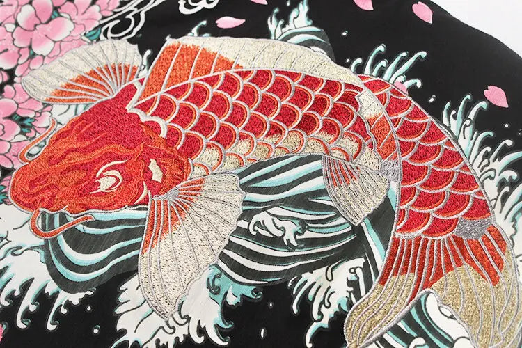 Embroidered Koi Fish T-Shirt with Short Sleeves