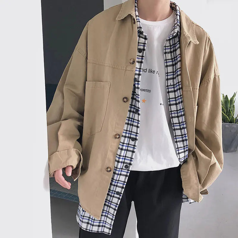 Men's Japanese Style Loose Cotton Shirt Jacket