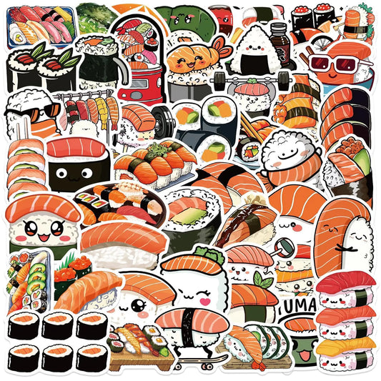 Sushi Stickers Cute Food Stickers for Kids Funny Food Water Bottle Stickers for Teens Adults Scrapbook Stickers for Students Vinyl Stickers for Water Bottle Laptop Skateboard (Sushi)