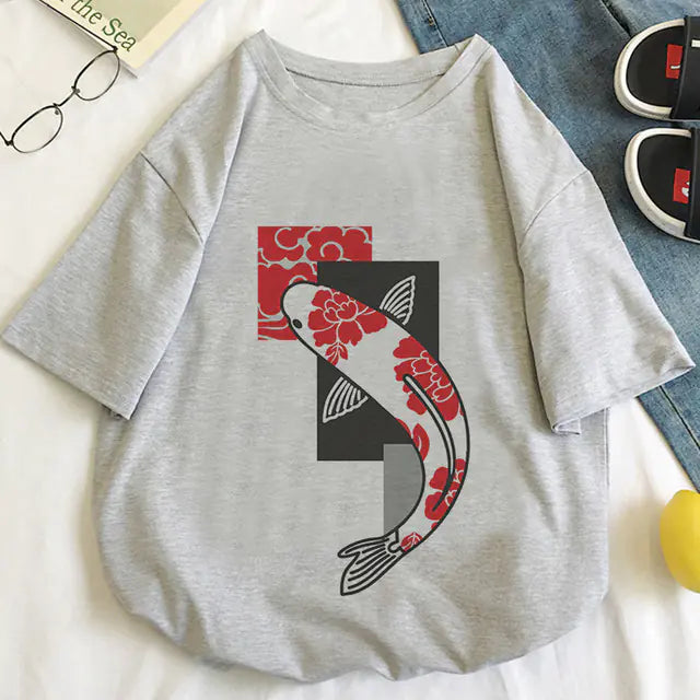 Japan Koi Fish Graphic Print T-shirt for Women