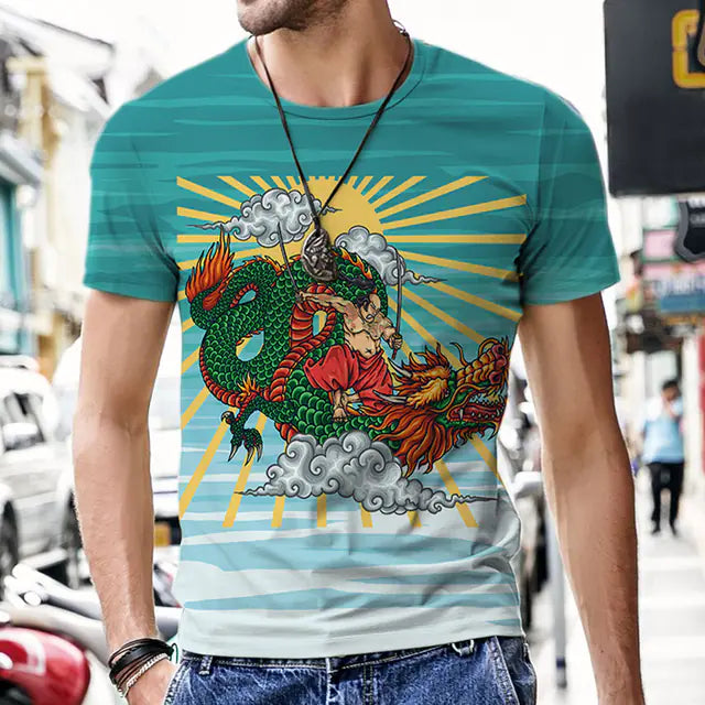 3D Printed Polyester Men's T-Shirt with Dragon Totem