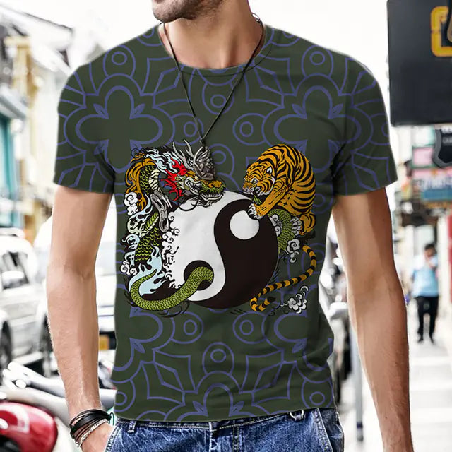 3D Printed Polyester Men's T-Shirt with Dragon Totem