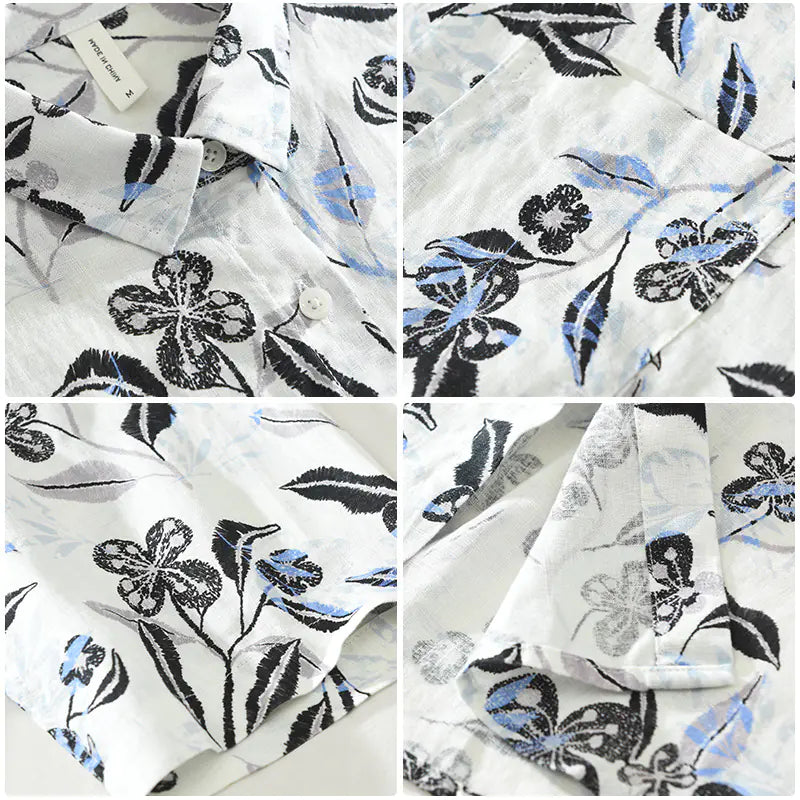 Men's Casual Short Sleeve Linen Shirt - Japanese Style