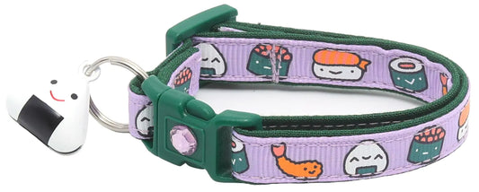 Sushi Cat Collar with Onigiri Bell | Adjustable Large Size or Kitten Collar | Safety Breakaway Collarr (Small(10lbs & Less) Purple)