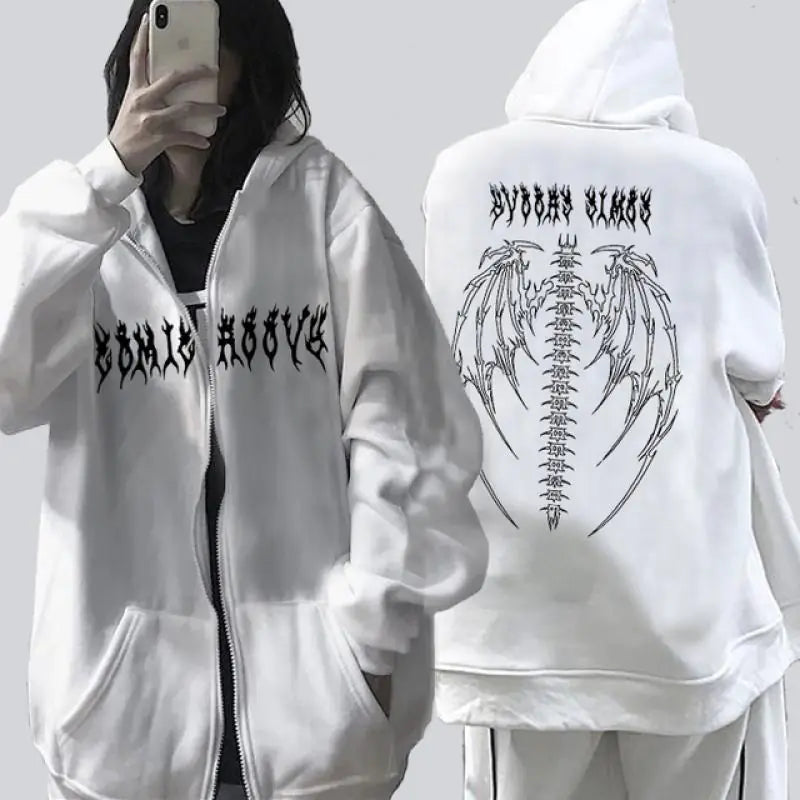 Retro Punk Anime Printed Hoodie for Girls