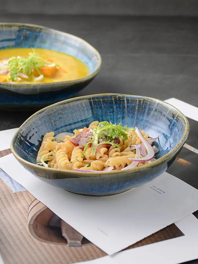Retro Ceramic Salad and Soup Bowl, Irregular Shape