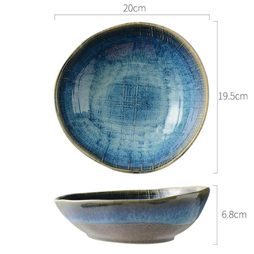 Retro Ceramic Salad and Soup Bowl, Irregular Shape