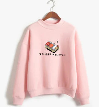 Sushi Print Crewneck Fleece Sweat Shirt