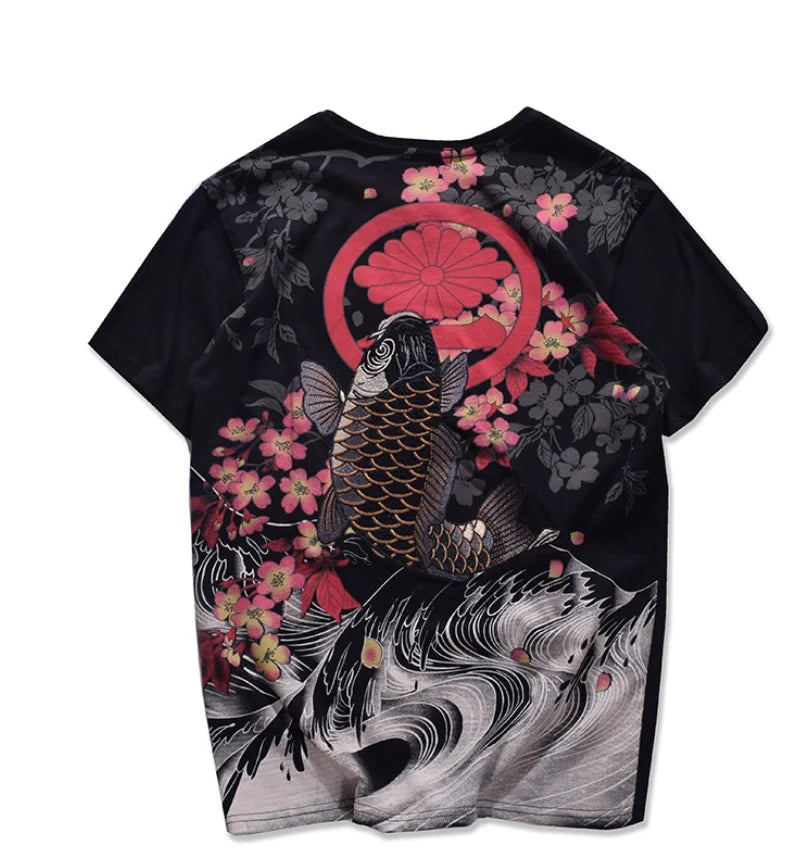 Embroidered Koi Fish T-shirt in Chinese Style