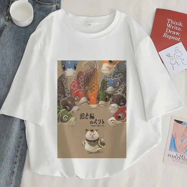 Japan Koi Fish Graphic Print T-shirt for Women