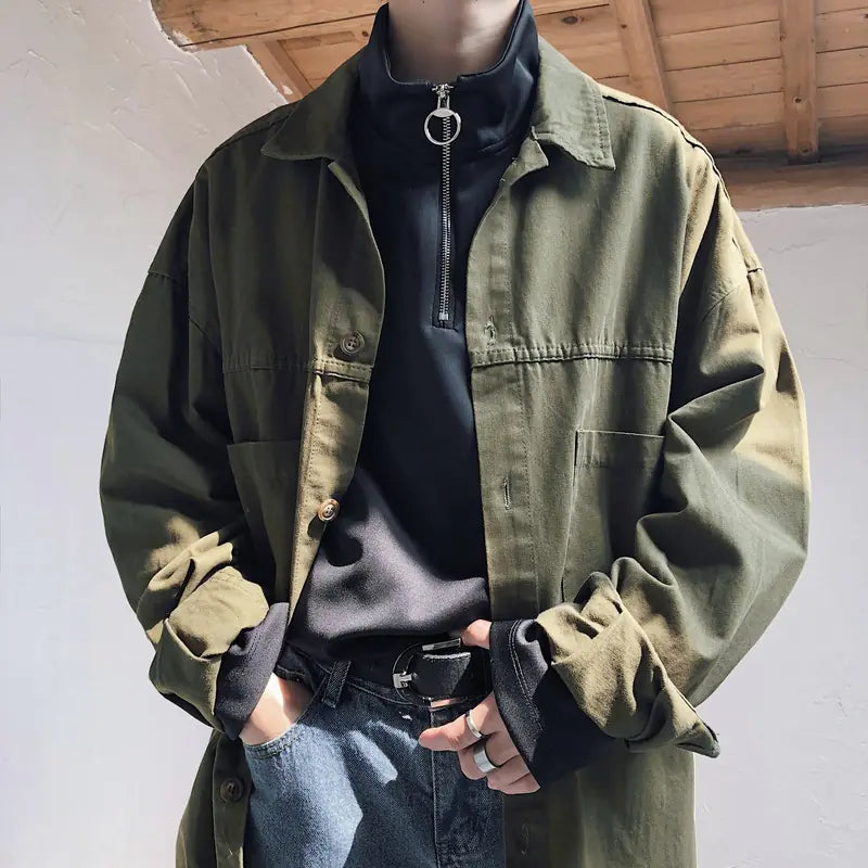 Men's Japanese Style Loose Cotton Shirt Jacket