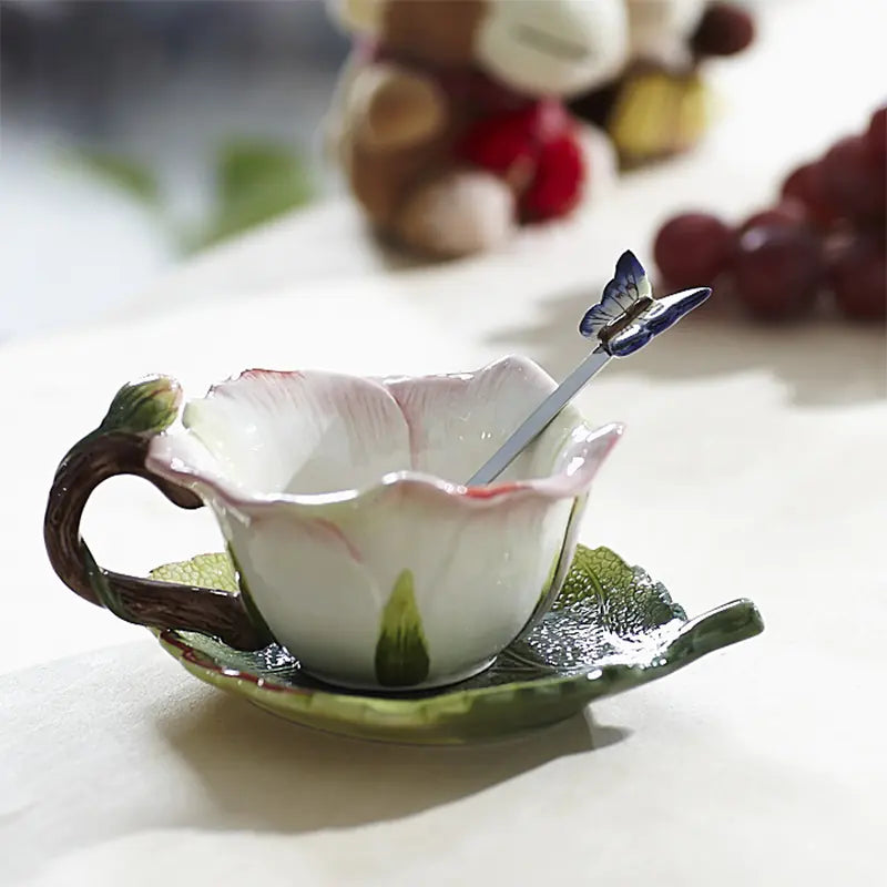 Creative Rose Ceramic Tea Cup Set