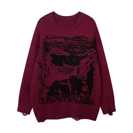 Vintage Y2K Oversize Anime Sweater for Men & Women