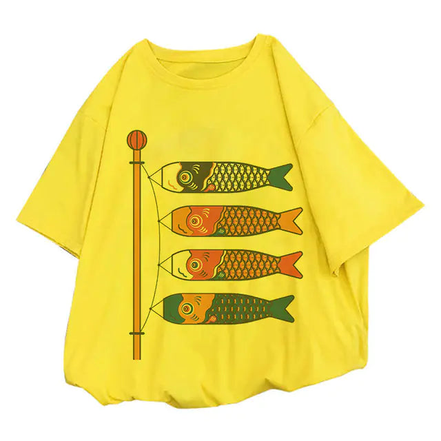 Japan Koi Fish Graphic Print T-shirt for Women