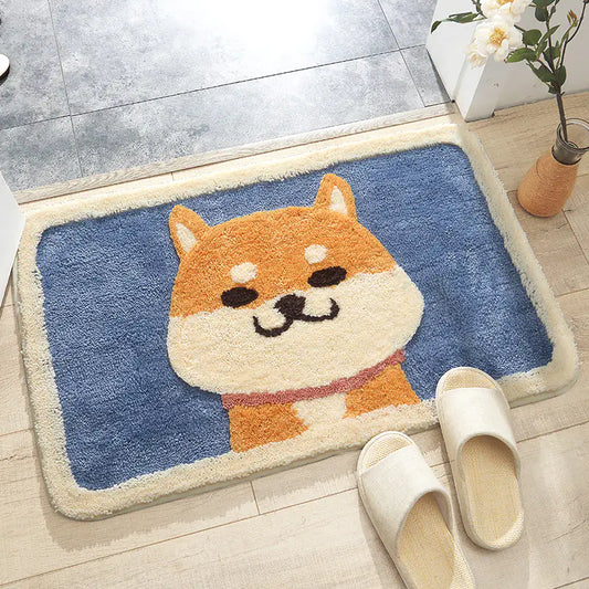 Cartoon Akita Dog Plush Bathroom Rug and Mat