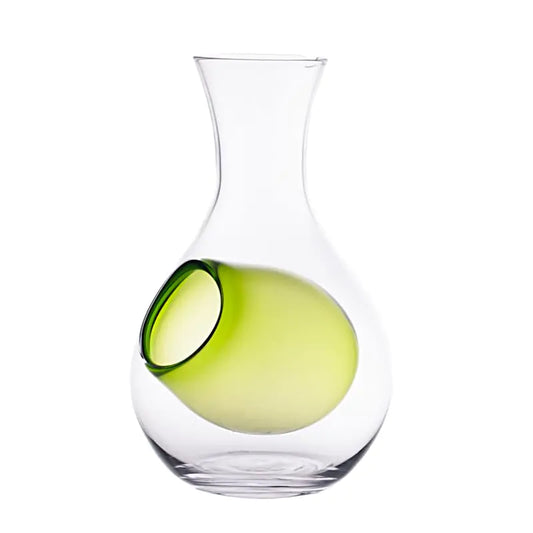 Urban Tokyo Japanese Cold Sake Wine Glass Decanter 12 fl oz Sake Bottle with Ice Cavity Pocket For Home or Restaurant Use (Green Pocket Cavity)