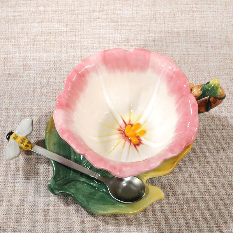 Creative Rose Ceramic Tea Cup Set