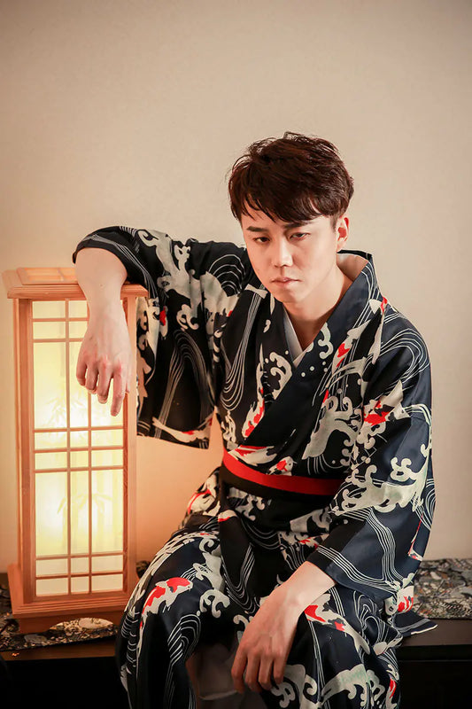 Traditional Male Samurai Kimono with Big Koi Design