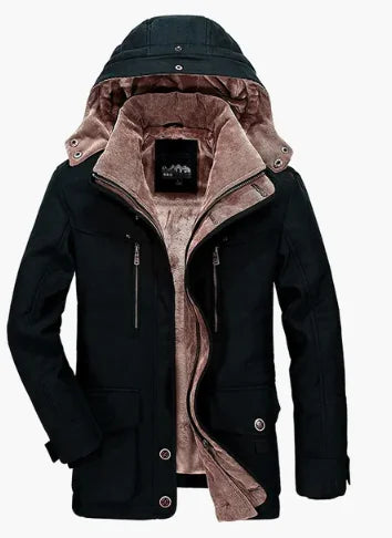 Warm Hooded Men's Winter Jacket - Medium Length Parka