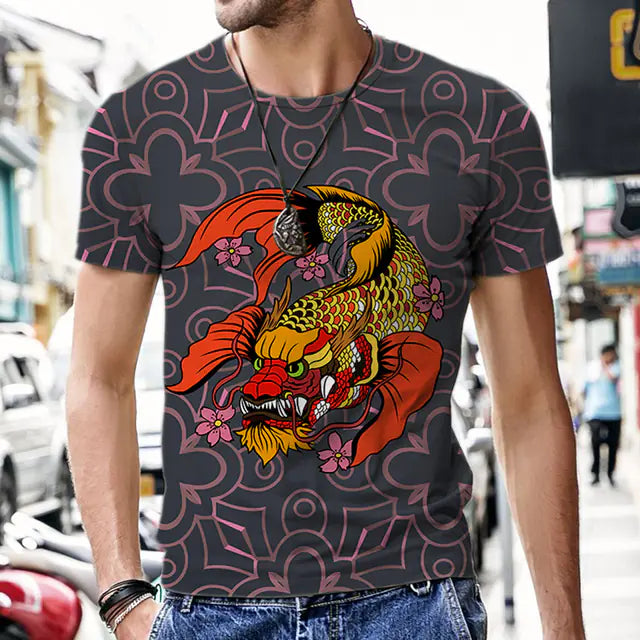 3D Printed Polyester Men's T-Shirt with Dragon Totem